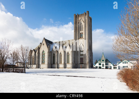 Église de landakot, Reykjavik, Islande en hiver Banque D'Images