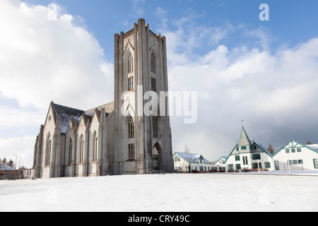 Église de landakot, Reykjavik, Islande en hiver Banque D'Images