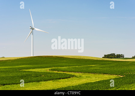 Une éolienne dans le Midwest des États-Unis ferme agricole domaine. Banque D'Images