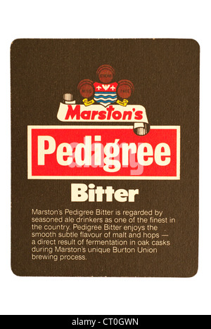 Tapis / tapis égouttoir de bière - Marston's Brewery, Burton upon Trent, en Angleterre avec une publicité pour leur pedigree amer. Banque D'Images