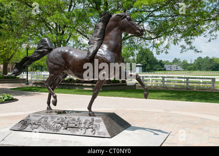 Kentucky, Lexington, Kentucky Horse Park, le National Horse Center, Morgan Horse sculpture de bronze. Banque D'Images