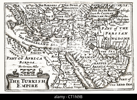 Carte de l'Empire turc par Petrus Kaerius 1646 par John Speed Perspective des plus célèbres régions du monde 1675. JMH6027 Banque D'Images