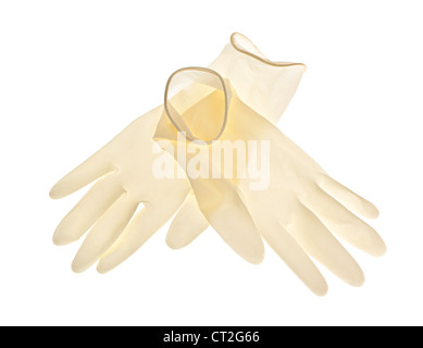 Paire de gants en latex mince isolé sur fond blanc Banque D'Images