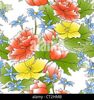 Les fleurs d'une couleur transparente et feuilles vertes Banque D'Images