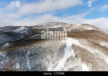 Montagnes couvertes de neige dans l'île de Sakhaline, en Extrême-Orient de la Russie Banque D'Images