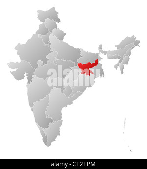 Carte politique de l'Inde avec les divers États où le Jharkhand est mis en évidence. Banque D'Images