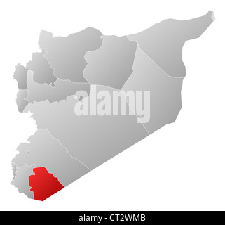 Carte politique de la Syrie avec l'plusieurs gouvernorats où As-Suwayda est mis en évidence. Banque D'Images