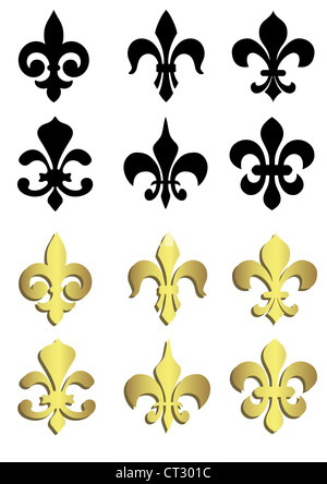 Fleur de lis en noir et or Banque D'Images