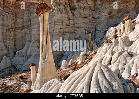 Lumière du matin baigne les tours du silence Wahweap Hoodoos en Utah's Grand Staircase Escalante National Monument. Banque D'Images