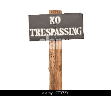 Entrée interdite au pochoir Funky signe sur un post. Banque D'Images