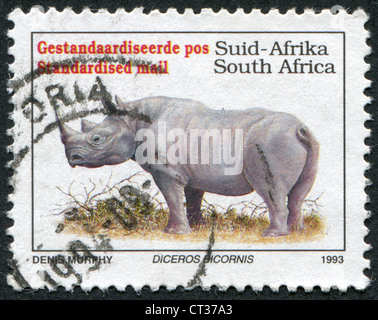 CIRCA 1993-AFRIQUE DU SUD : un timbre imprimé dans l'Afrique du Sud, a représenté le rhinocéros noir (Diceros bicornis), vers 1993 Banque D'Images