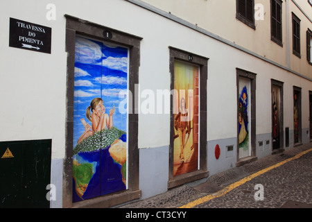 Portes peintes de Santa Maria rue de la vieille ville, Funchal, Madère, Portugal, Europe. Photo par Willy Matheisl Banque D'Images