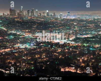 Vue aérienne de Los Angeles at night Banque D'Images