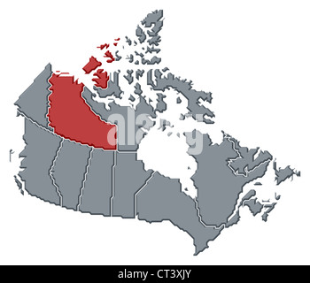 Carte politique du Canada avec les provinces où plusieurs Territoires du Nord-Ouest est en surbrillance. Banque D'Images