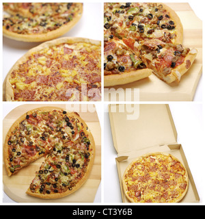 Collage de quatre différents l'image en pleine dimension de pizza Banque D'Images