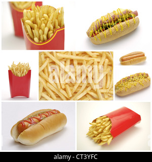 Hot-dogs et frites Collage Banque D'Images