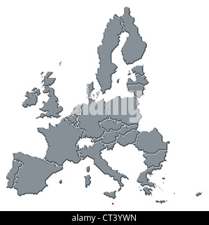 Carte politique de l'Union européenne avec plusieurs États où la Malte est en surbrillance. Banque D'Images