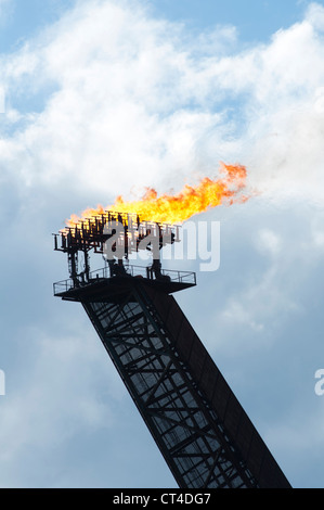 Flare d'une plate-forme pétrolière FPSO en zone extracôtière. La combustion du gaz dans le bassin de Campos, l'état de Rio de Janeiro, de la côte du Brésil. Banque D'Images