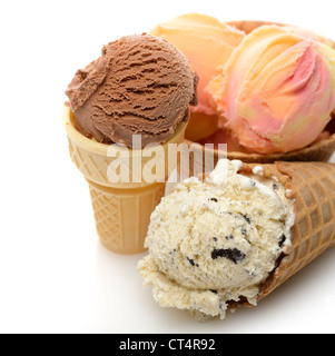 Assortiment de glaces en gaufre coupelles, Close Up Banque D'Images