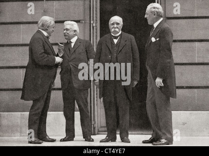 Le 'Big Four' au traité de paix de Versailles, 1919. De gauche, Lloyd George, Emanuele Orlando, Georges Clemenceau et Wilson Banque D'Images