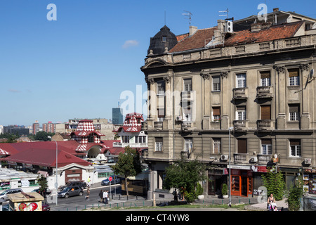 Centre-ville de Belgrade en Serbie vue aérienne du Zleni Venac (marché) Banque D'Images