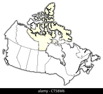 Carte politique du Canada avec les diverses provinces où le Nunavut est en surbrillance. Banque D'Images