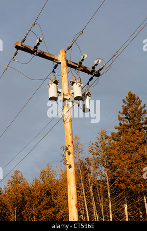 La ligne de l'énergie rurale et les transformateurs. Banque D'Images