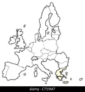 Carte politique de l'Union européenne avec plusieurs États où la Grèce est en surbrillance. Banque D'Images