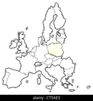 Carte politique de l'Union européenne avec plusieurs États où la Pologne est en surbrillance. Banque D'Images