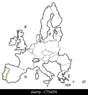 Carte politique de l'Union européenne avec plusieurs États où le Portugal est en surbrillance. Banque D'Images