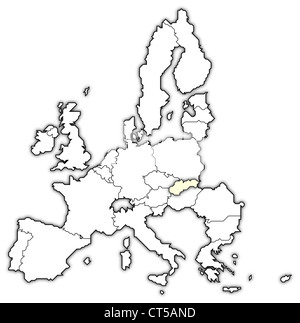 Carte politique de l'Union européenne avec plusieurs États où la Slovaquie est en surbrillance. Banque D'Images