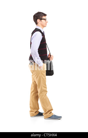 Portrait of a male student standing in line isolés contre fond blanc Banque D'Images