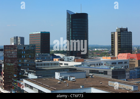 Verwaltungshochhaeuser Stadtansicht aus, Vogelperspektive, Sparkasse Dortmund, RWE Tower, IWO-Hochhaus, Dortmund, Ruhr, Allemagne Banque D'Images