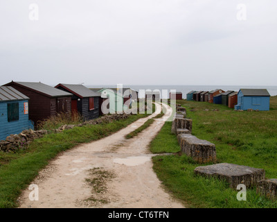 Cabines de plage, Portland Bill, Dorset, UK Banque D'Images