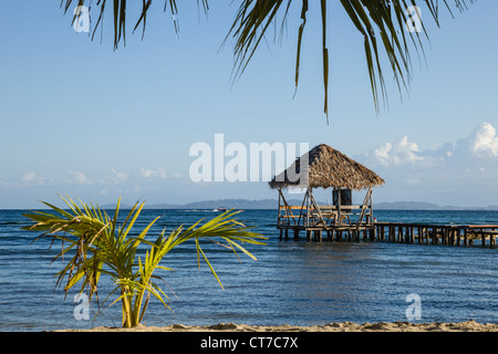 Isla Carenero, jetée au bord de l'archipel de Bocas del Toro, PANAMA. Banque D'Images