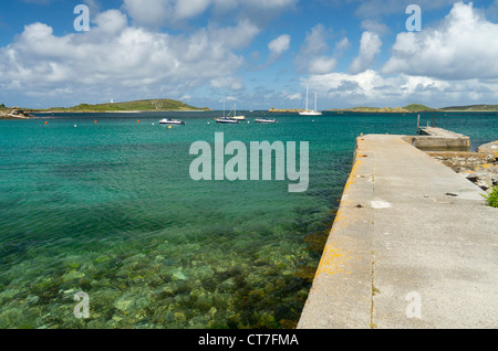 Ancien quai de Grimsby, Îles Scilly Tresco, Royaume-Uni. Banque D'Images