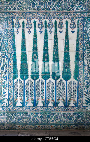 Turkiye, Istanbul, Topkapi Saray, Dritter Hof, Harem, Iznik Mosaiken in der Halle mit Brunnen Banque D'Images