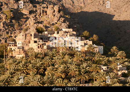 Elk207-2605 Oman, In Misfat Al Abriyeen, vue sur la ville Banque D'Images