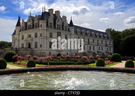 Le jardin de Catherine de Médicis au Château de Chenonceau, Loire Valley. Banque D'Images