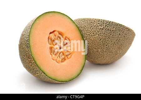 Cantaloup, coupé en deux Banque D'Images