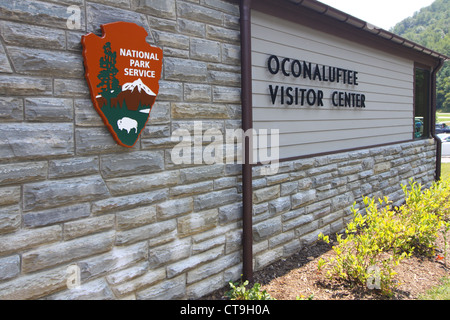 Ocanaluftee visitor center est situé sur l'entrée est de Great Smoky Mountains National Park, près de Cherokee North Carolina Banque D'Images