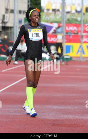 Chaunte LOWE (USA) dans le saut en hauteur femmes à l'AVIVA 2012 Grand Prix de Londres à Crystal Palace, Londres, Angleterre. Banque D'Images