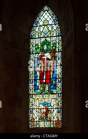 Des vitraux représentant Richard Coer de Lion (Richard I d'Angleterre ou Richard Coeur de Lion), Abbey Dore, UK Banque D'Images