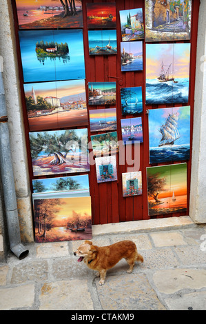 Peintures sur le mur, Veli Losinj harbor, Losinj Island, golfe de Kvarner, Croatie Banque D'Images