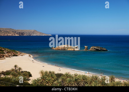 Plage de palmiers de Vai, plus grande forêt d'Europe, palm Vai, préfecture de Lassithi, Crète, Grèce Banque D'Images