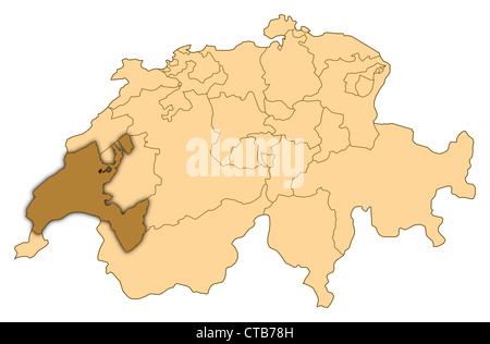 Carte de Suisse Vaud où est mis en évidence. Banque D'Images