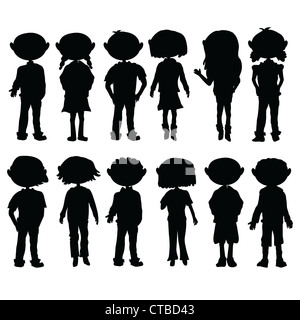 Cartoon silhouettes enfants garçons et filles Banque D'Images