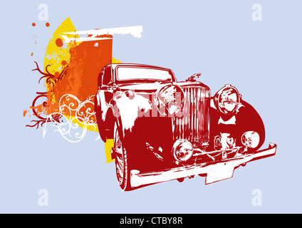 Vector Illustration of old vintage voiture de collection personnalisé Banque D'Images