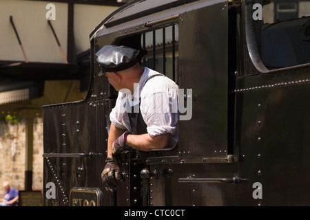 Conducteur de train à vapeur de Llangollen Banque D'Images