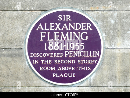 Plaque commémorative de Sir Alexander Fleming, Paddington, Londres, Angleterre, Royaume-Uni Banque D'Images